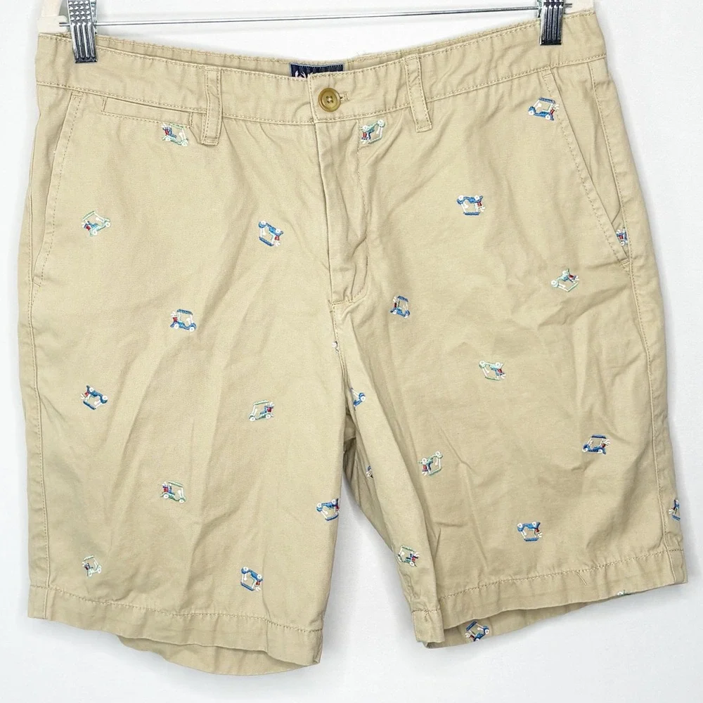 Charleston Threads Mens 34 Khaki Chino Shorts Golf Cart Embroidered Cotton
